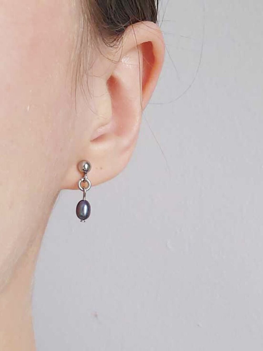 Mini blue pearl and silver earrings